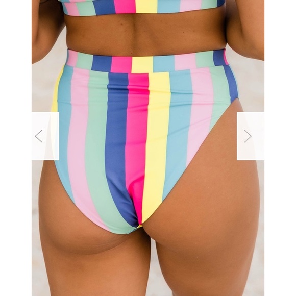 Striped High Cut High Waist Bikini Pink Lily #NWT - Picture 6 of 12